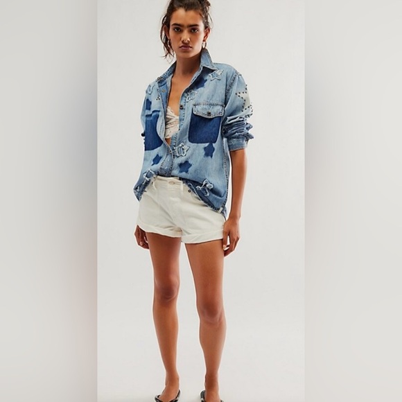 NWT Free People One Teaspoon Everyday Denim Classic Star Shirt XS Johnny Blue - Picture 2 of 10